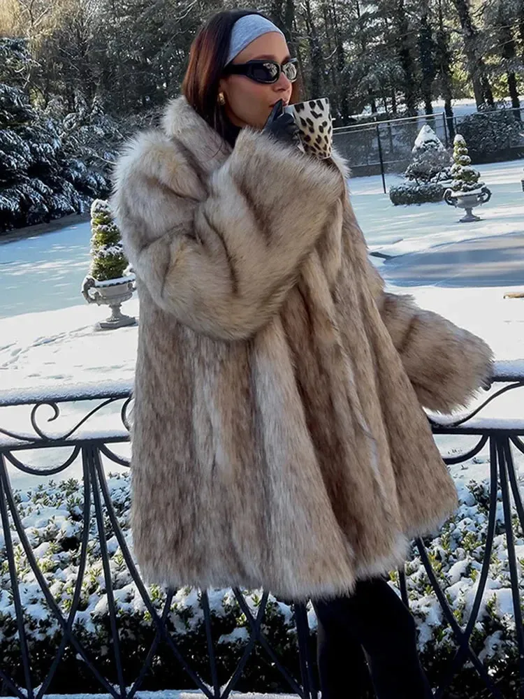 Cassy Elegant Long Fluffy faux fur coat