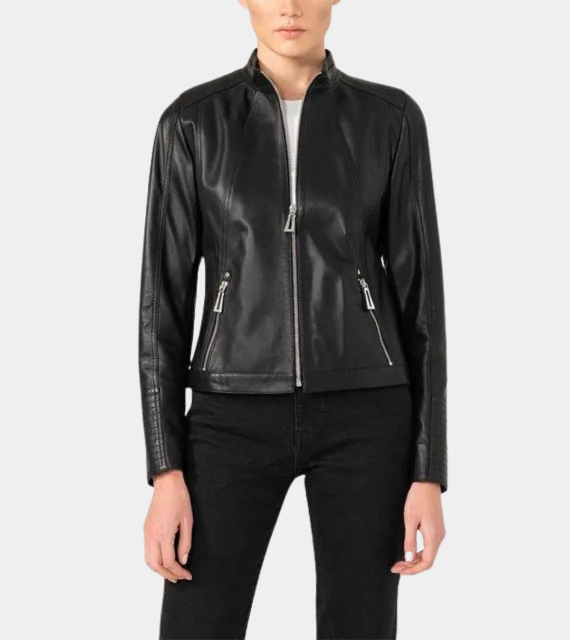 Casual Women's Black Biker Leather Jacket