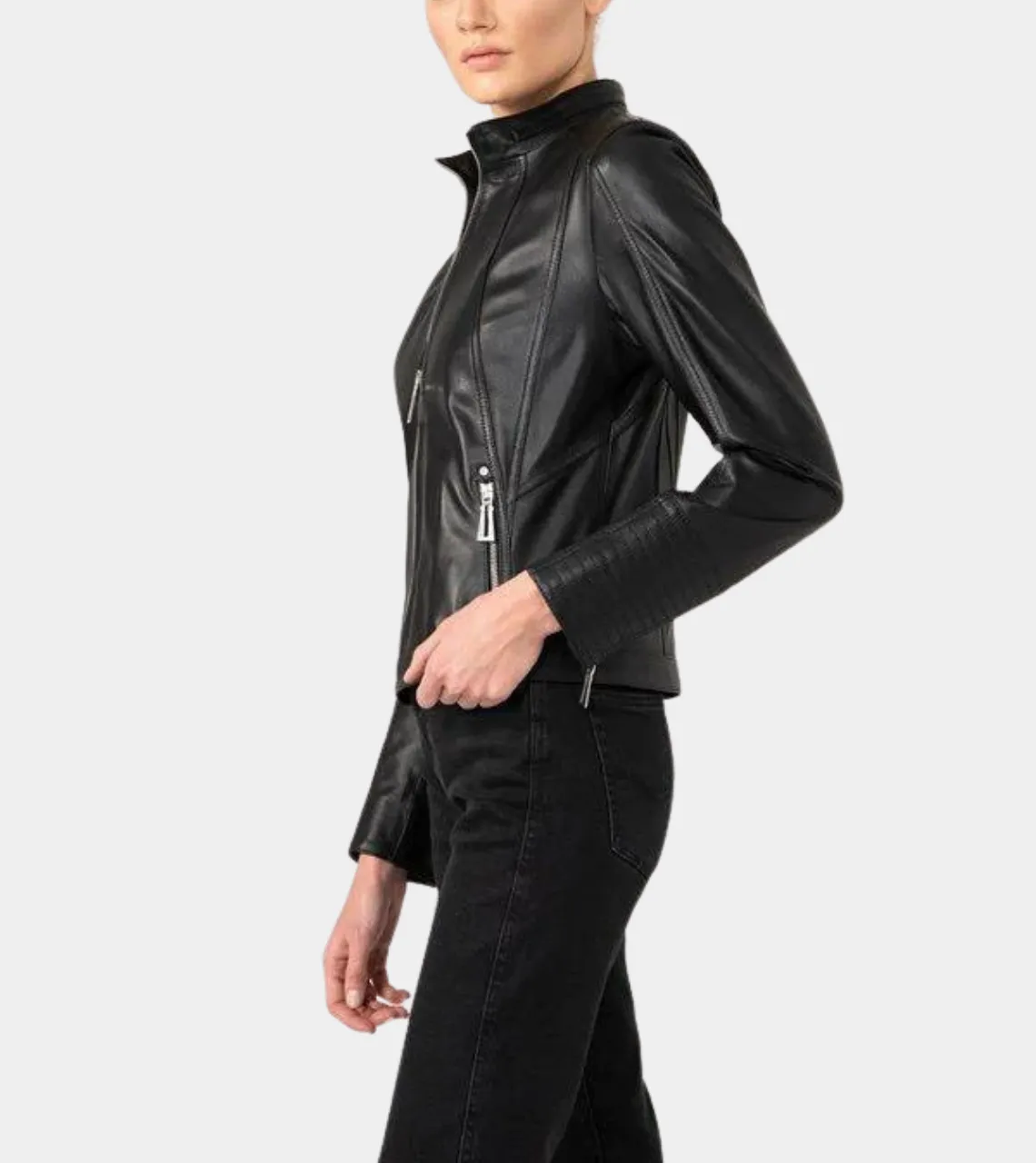 Casual Women's Black Biker Leather Jacket