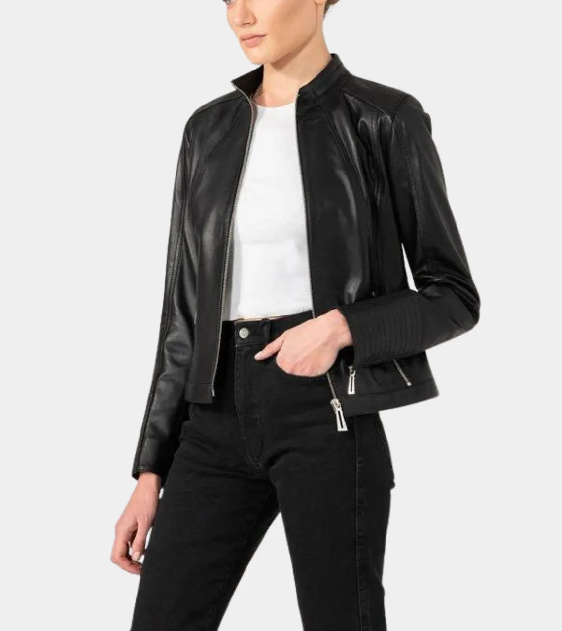 Casual Women's Black Biker Leather Jacket