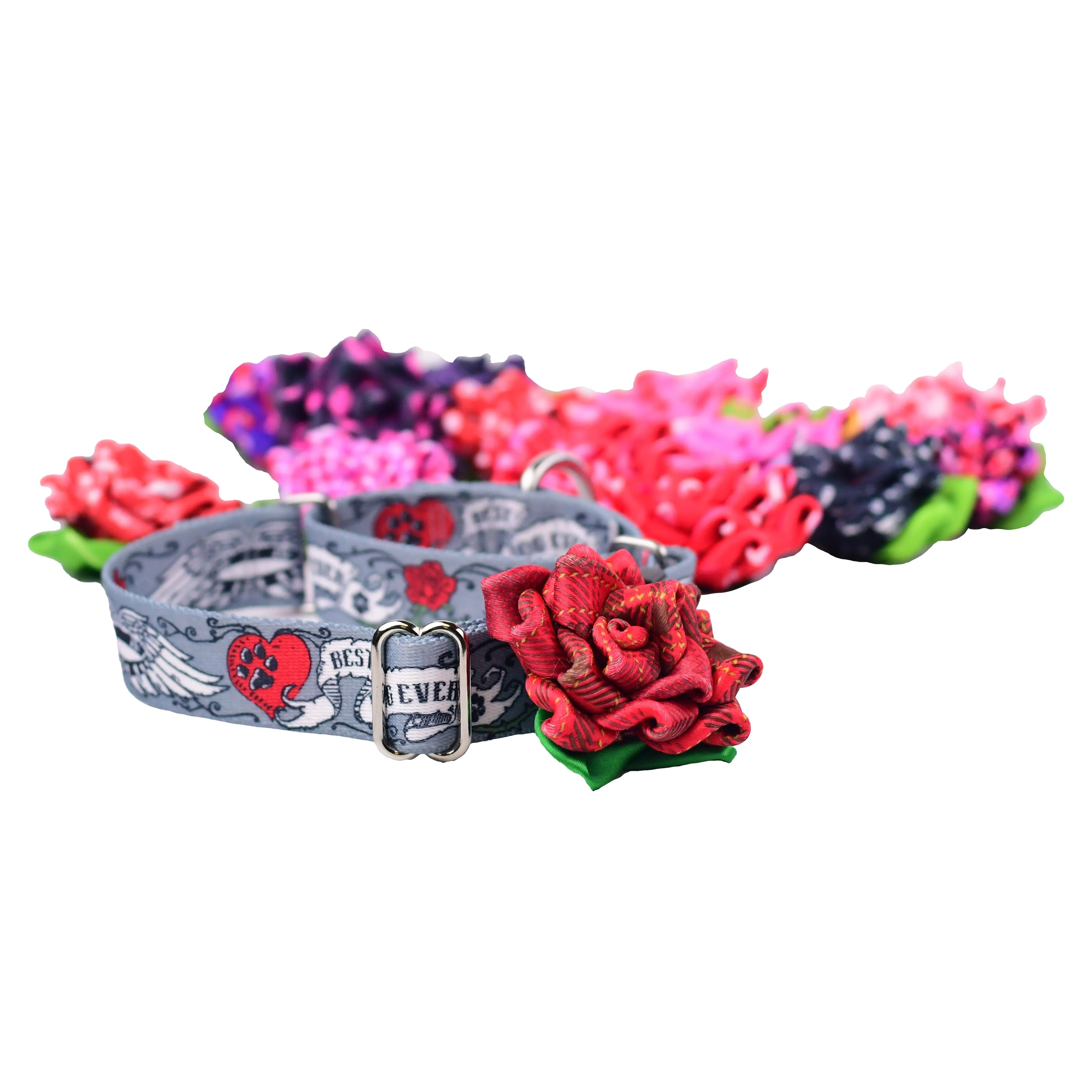 Collar Flower - Red with Pink Dots