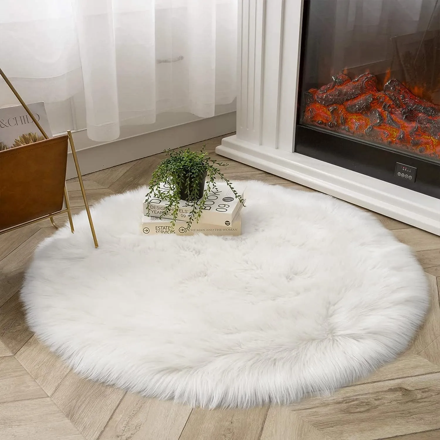 CottonFry Faux Sheepskin Fur Area Rugs Round Fur Throw Rug Floor Mat Circular Carpet for Bedroom Soft Circle Kids Play Mat (28x28, White Round)