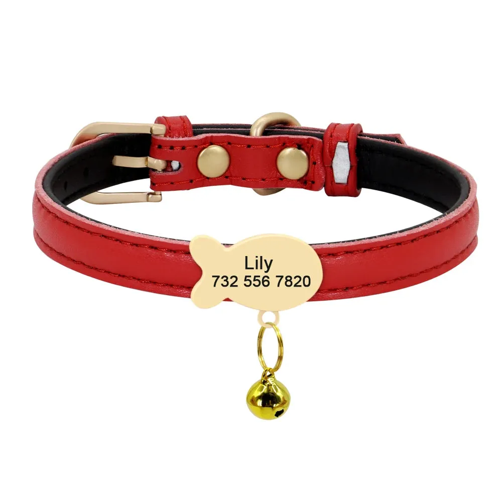 Cute Cat Personalized ID Collar | Engraved  Kitten Puppy Collars Necklace For Small Medium Cats  and Dogs With Bell Fish Tag Nameplate