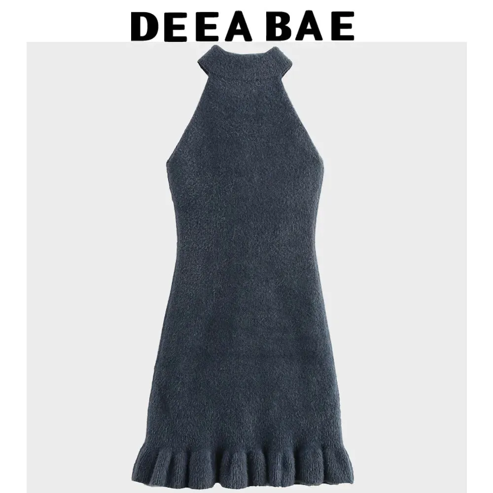 DEEABAE European Style Winter New High-end String Bead Decoration Artificial Fur Effect Hanging Neck Collar Dress