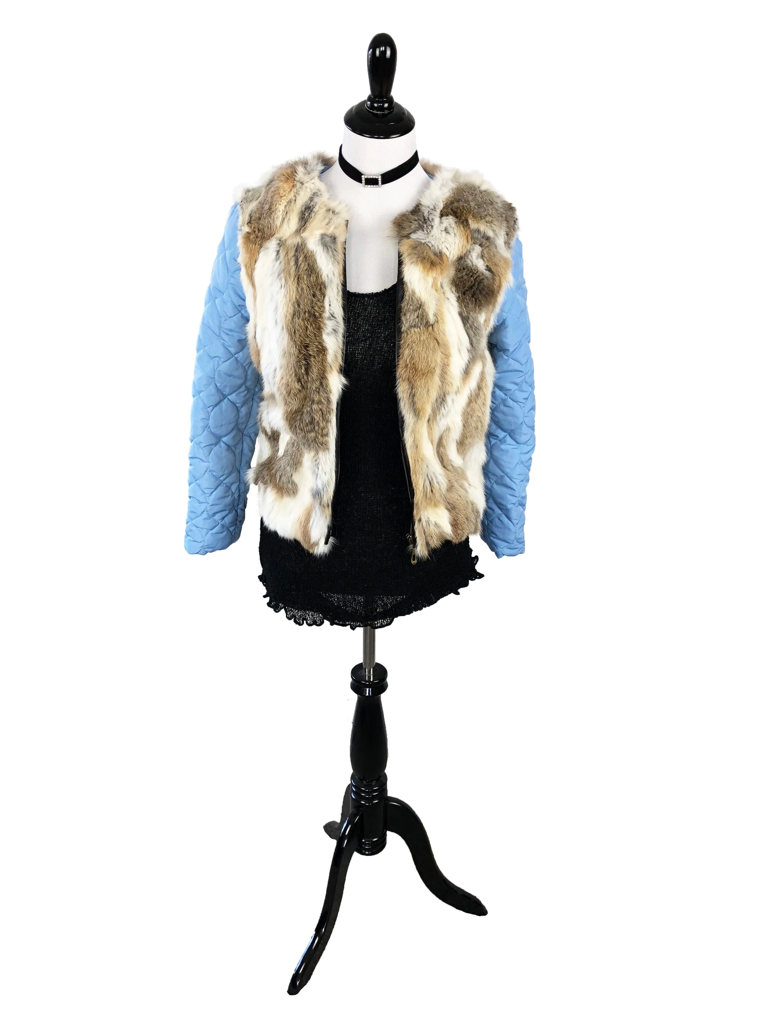 Denim and Fox Fur Jacket with Detachable Rabbit Fur Interior