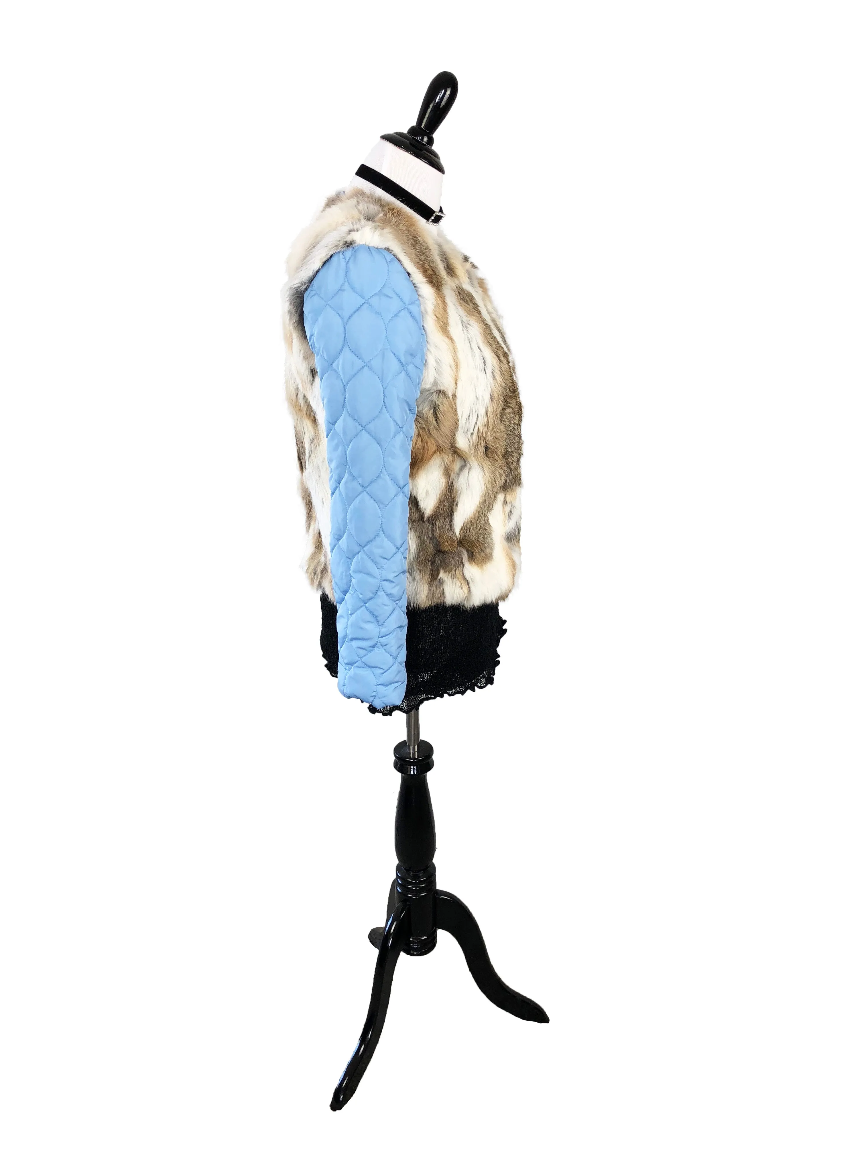 Denim and Fox Fur Jacket with Detachable Rabbit Fur Interior