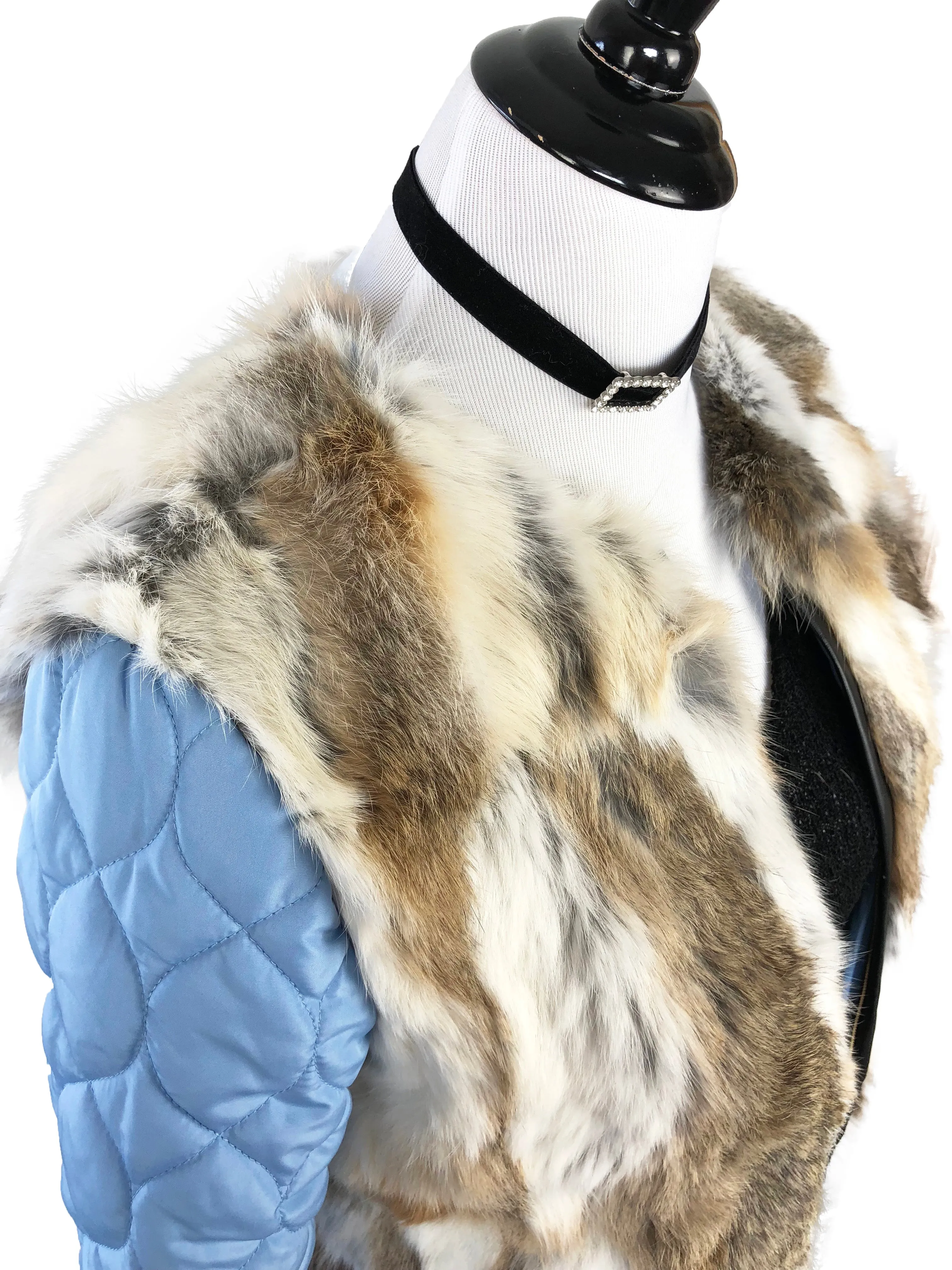 Denim and Fox Fur Jacket with Detachable Rabbit Fur Interior