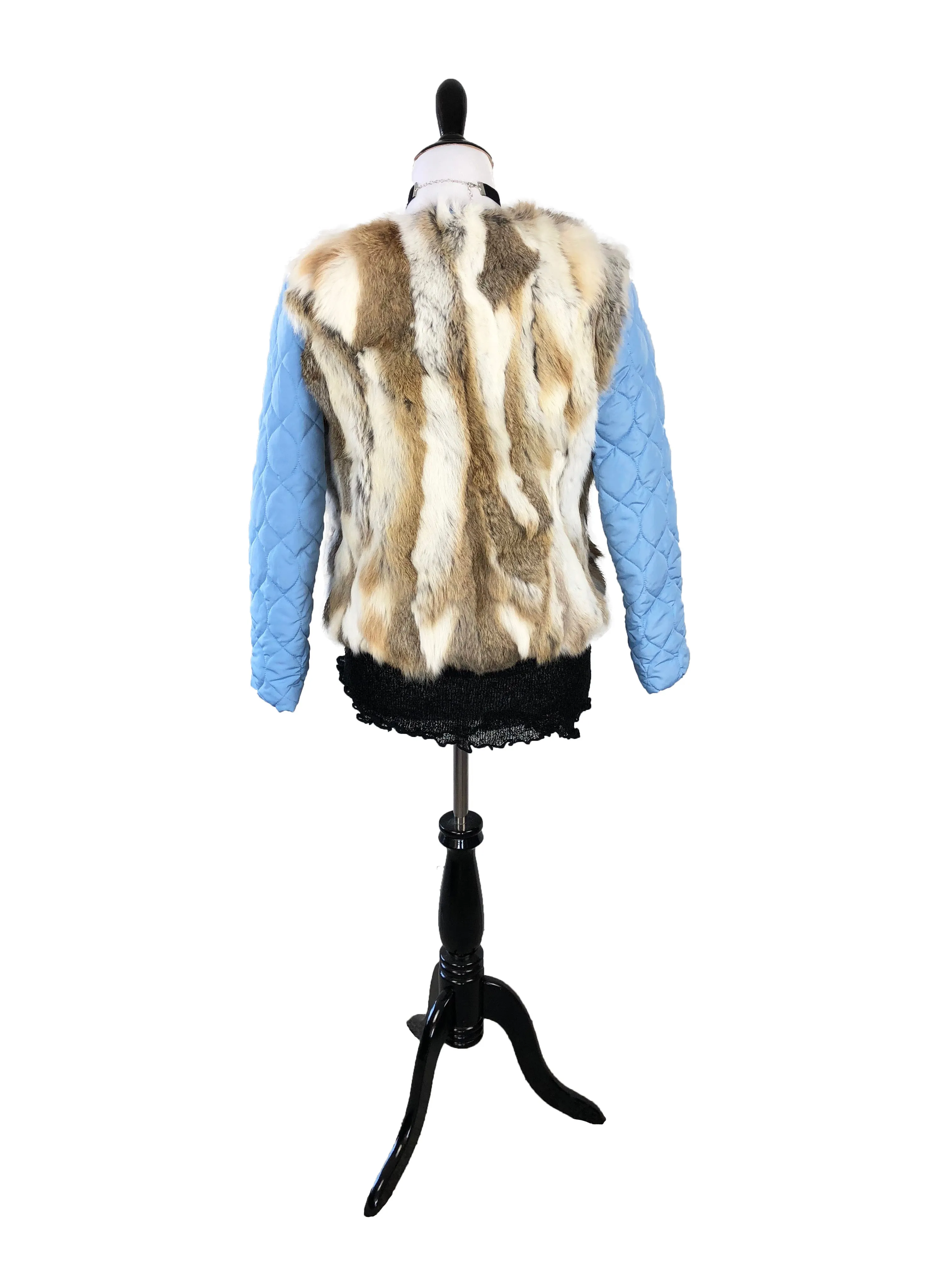 Denim and Fox Fur Jacket with Detachable Rabbit Fur Interior