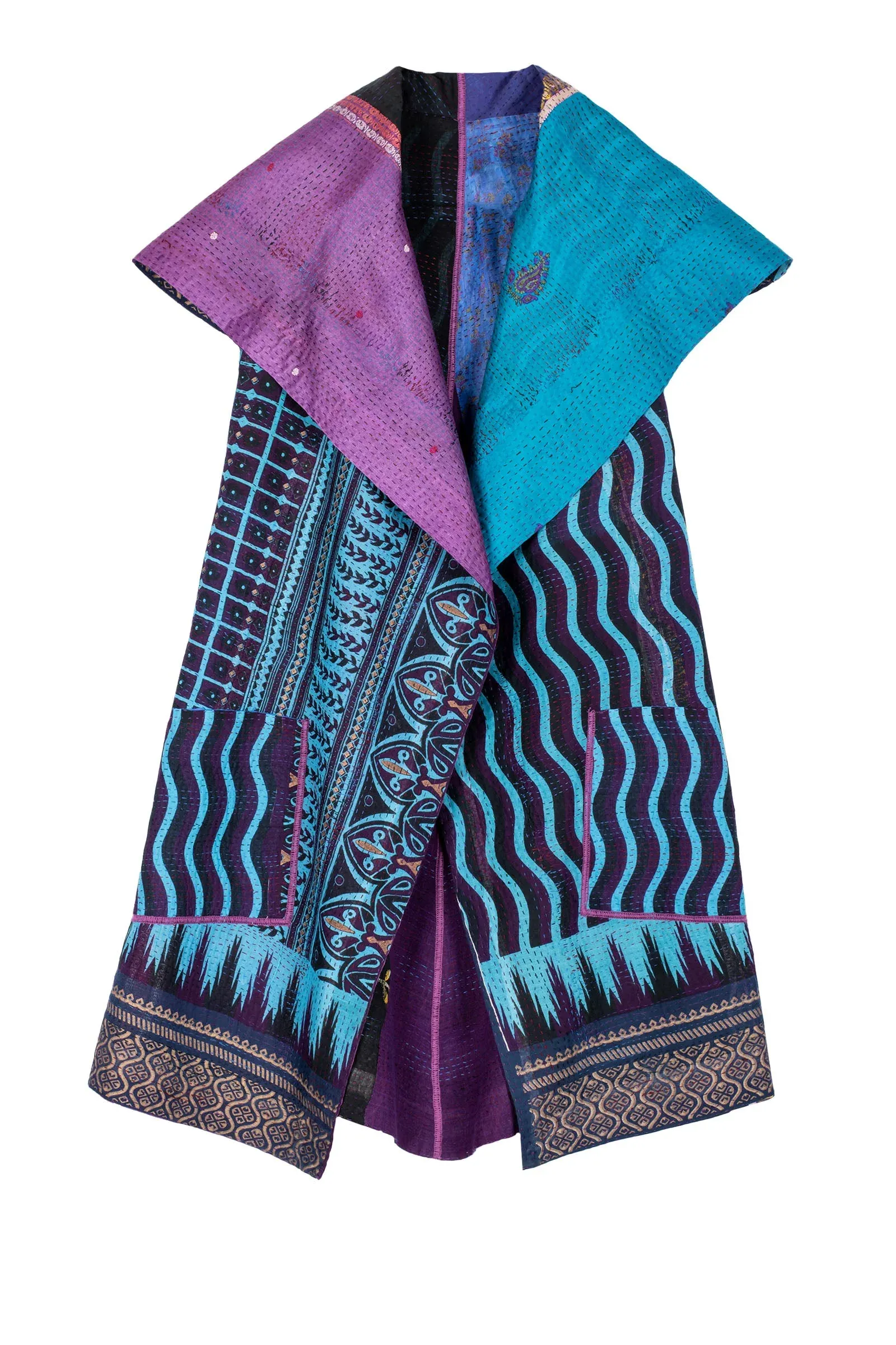 DESERT WAVES KANTHA CIRCULAR VEST - dw2201-blu -