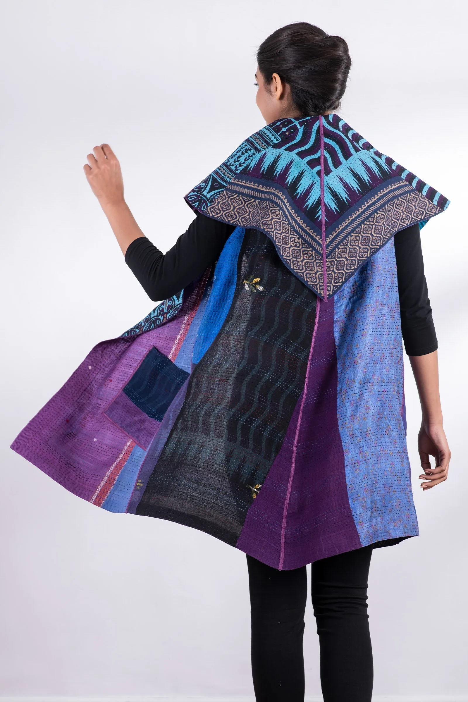 DESERT WAVES KANTHA CIRCULAR VEST - dw2201-blu -