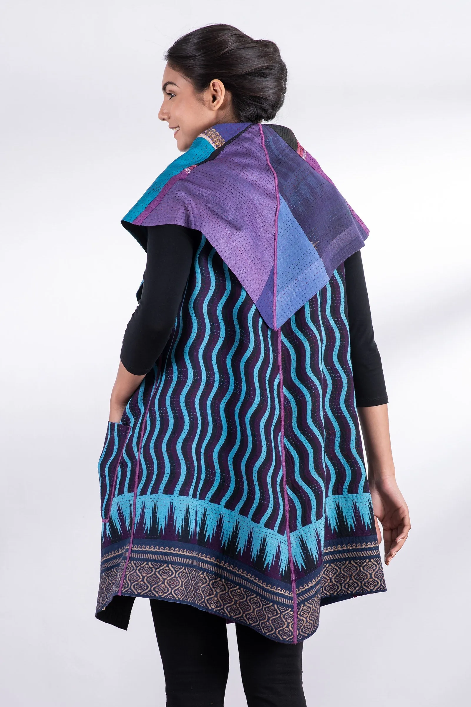 DESERT WAVES KANTHA CIRCULAR VEST - dw2201-blu -