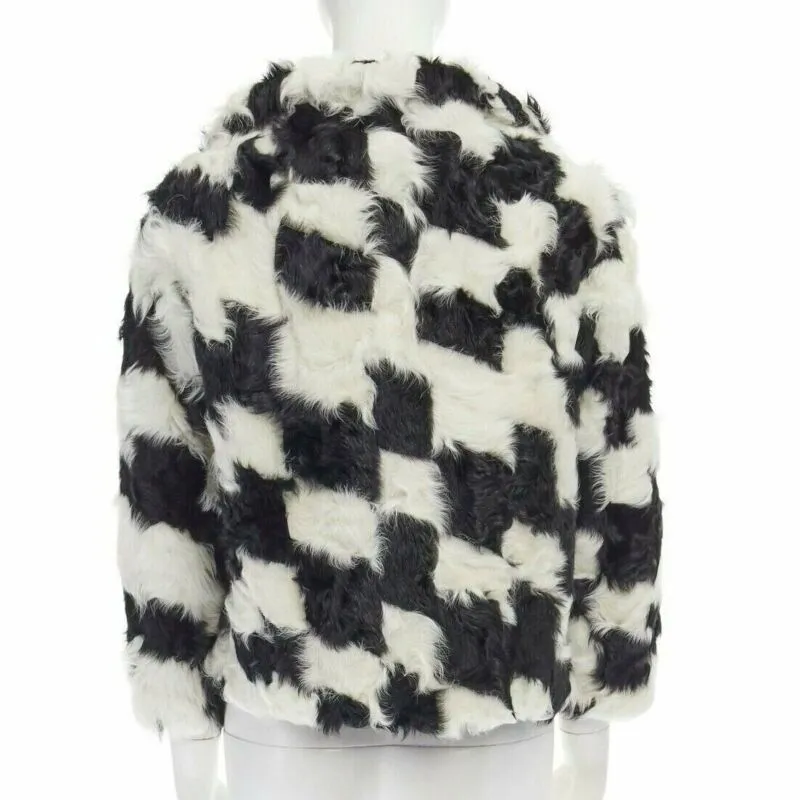 DRIES VAN NOTEN black white Tjekian goat fur high neck boxy sweater top S