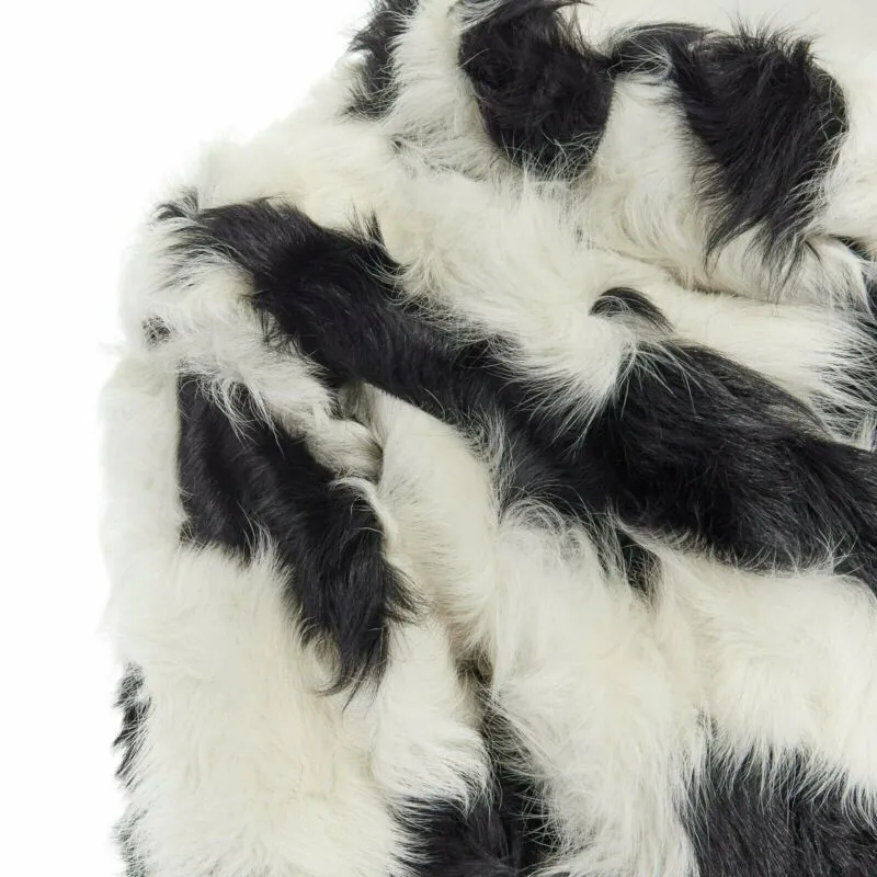 DRIES VAN NOTEN black white Tjekian goat fur high neck boxy sweater top S