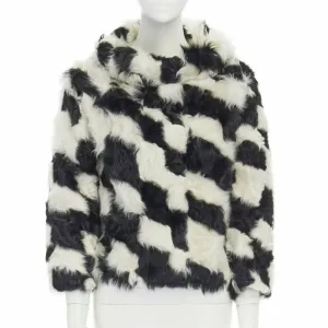 DRIES VAN NOTEN black white Tjekian goat fur high neck boxy sweater top S