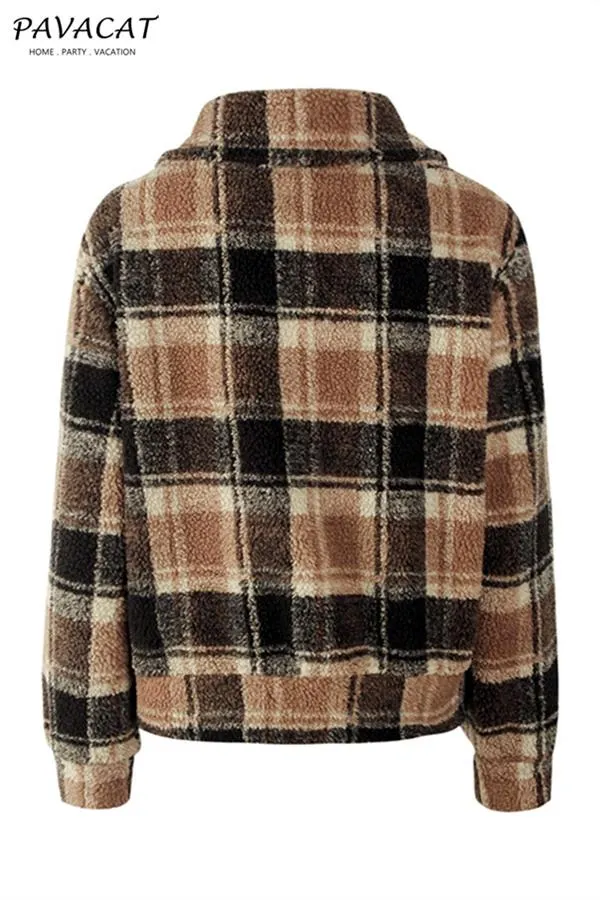 elveswallet Plaid Faux Fur Cropped Biker Down Jacket