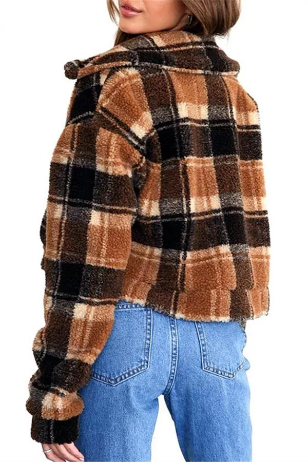 elveswallet Plaid Faux Fur Cropped Biker Down Jacket