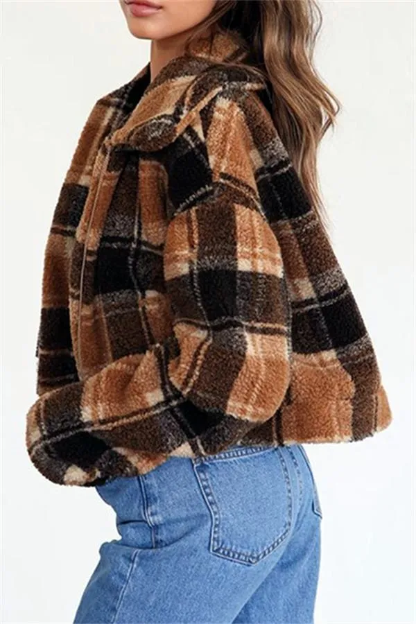 elveswallet Plaid Faux Fur Cropped Biker Down Jacket