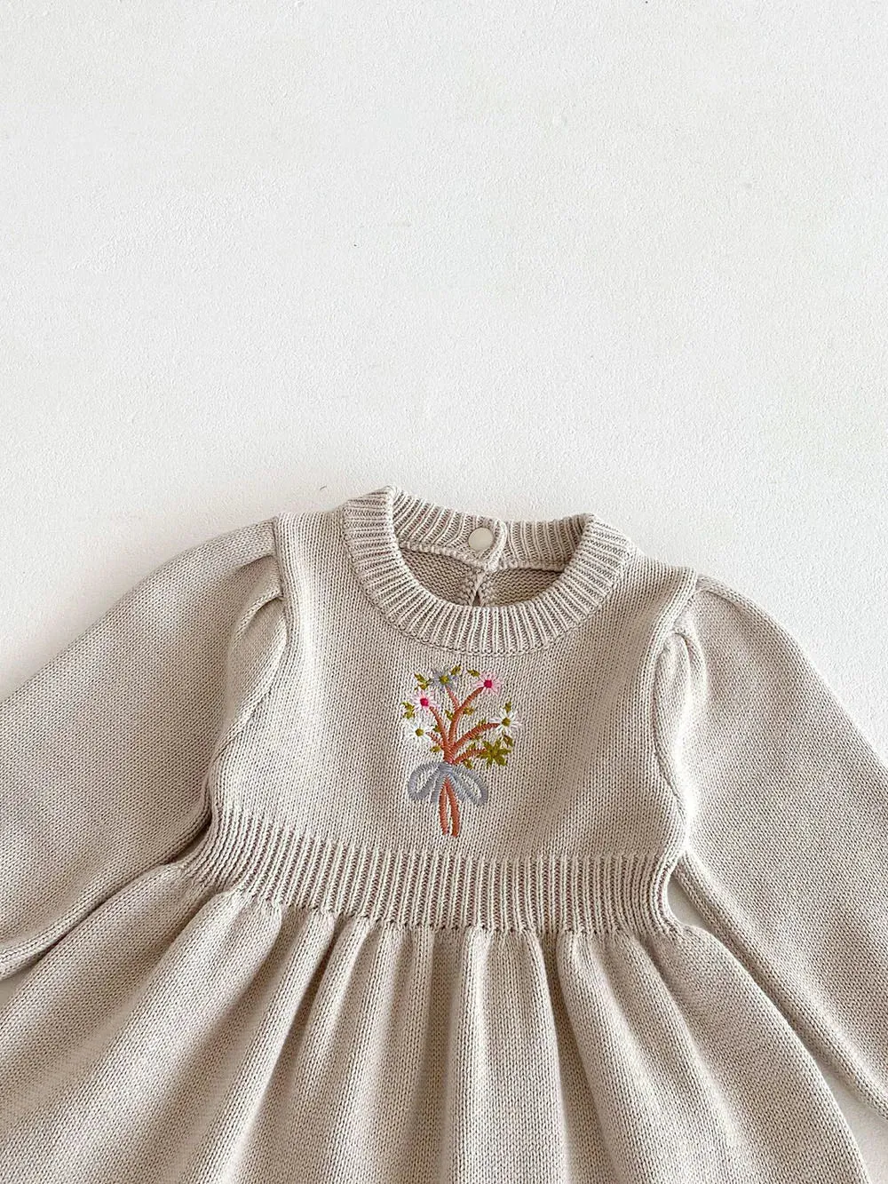 Embroidered Flower Print Knit Dress