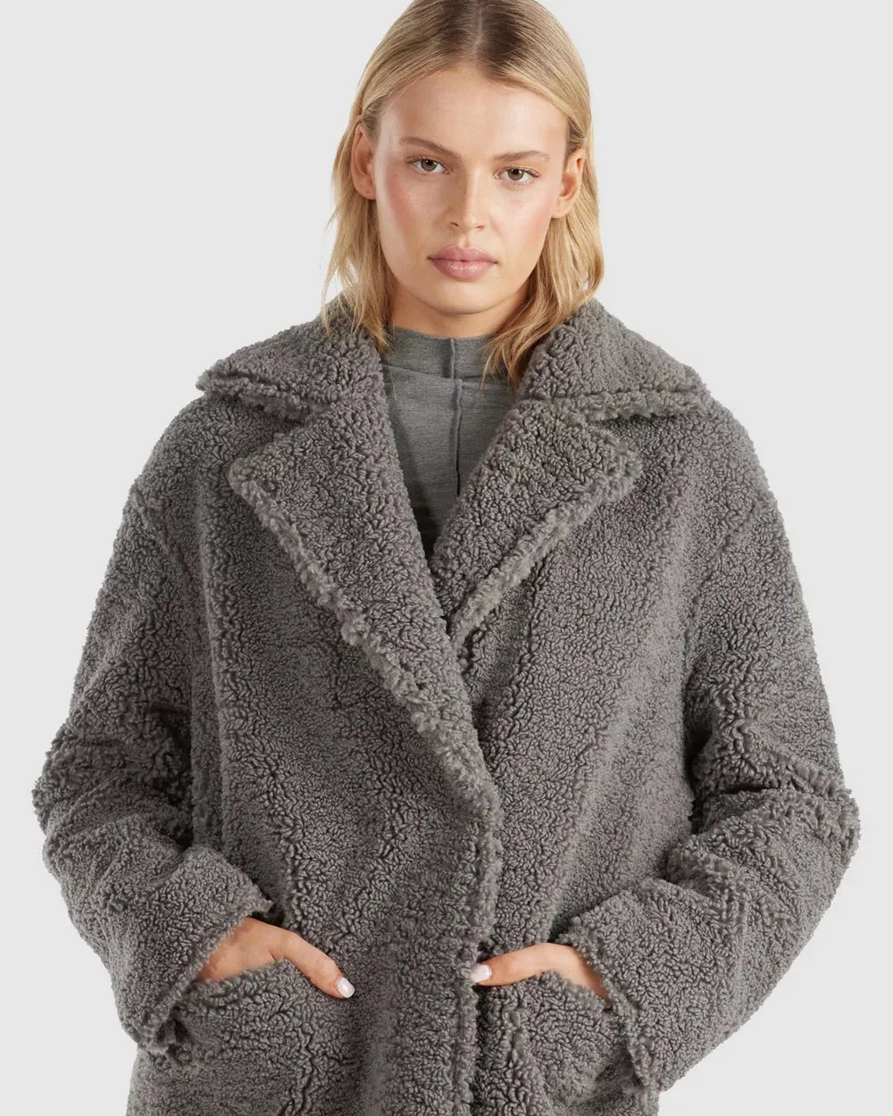 Ena Pelly Frankie Teddy Faux Fur Jacket - Smoke