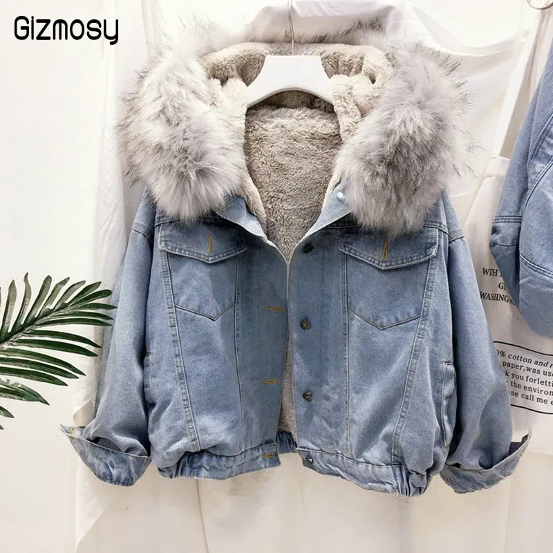 Faux Fur Collar Denim Jacket