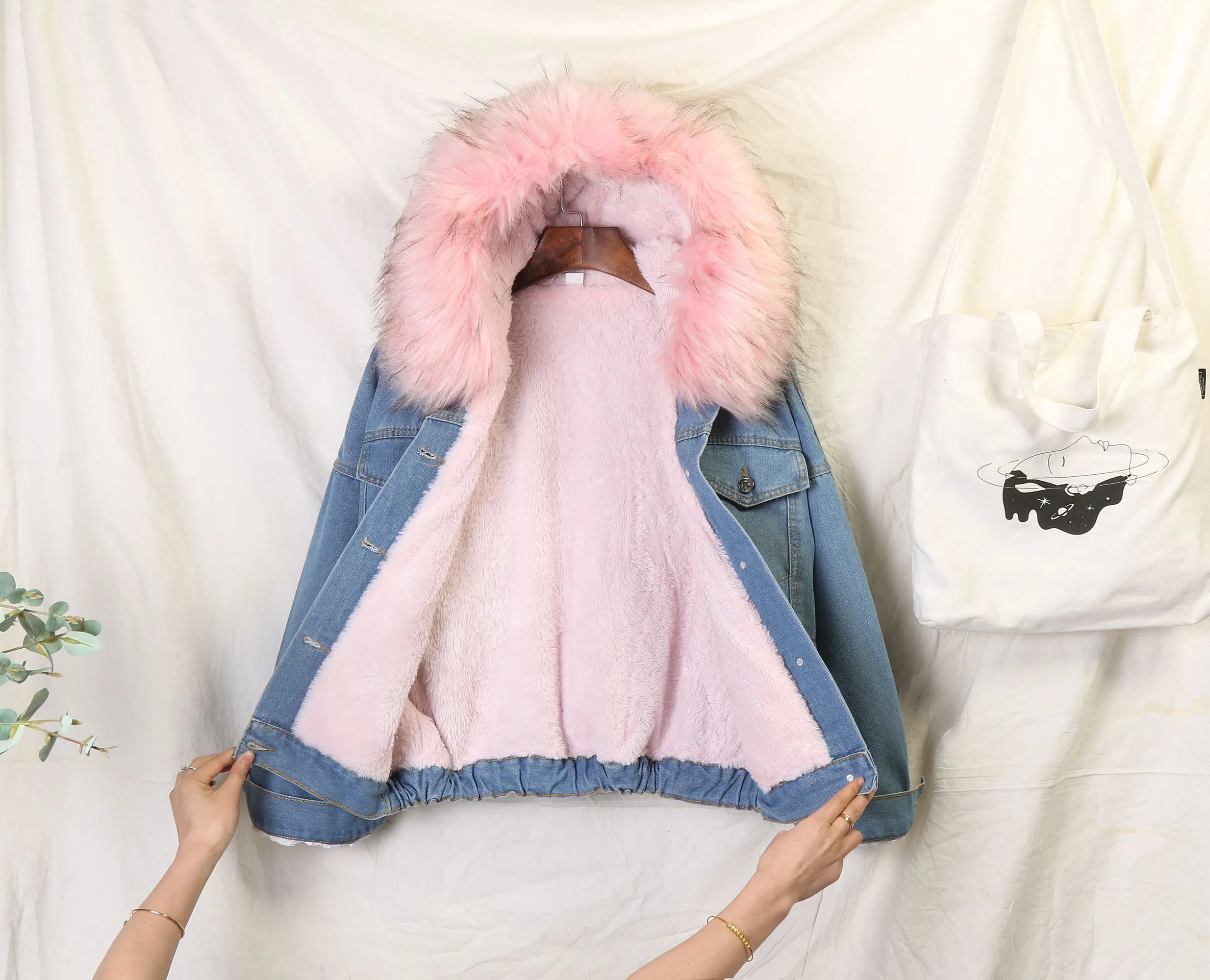 Faux Fur Collar Denim Jacket