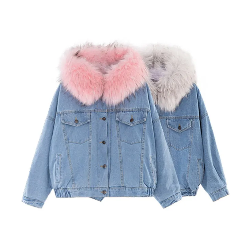 Faux Fur Collar Denim Jacket