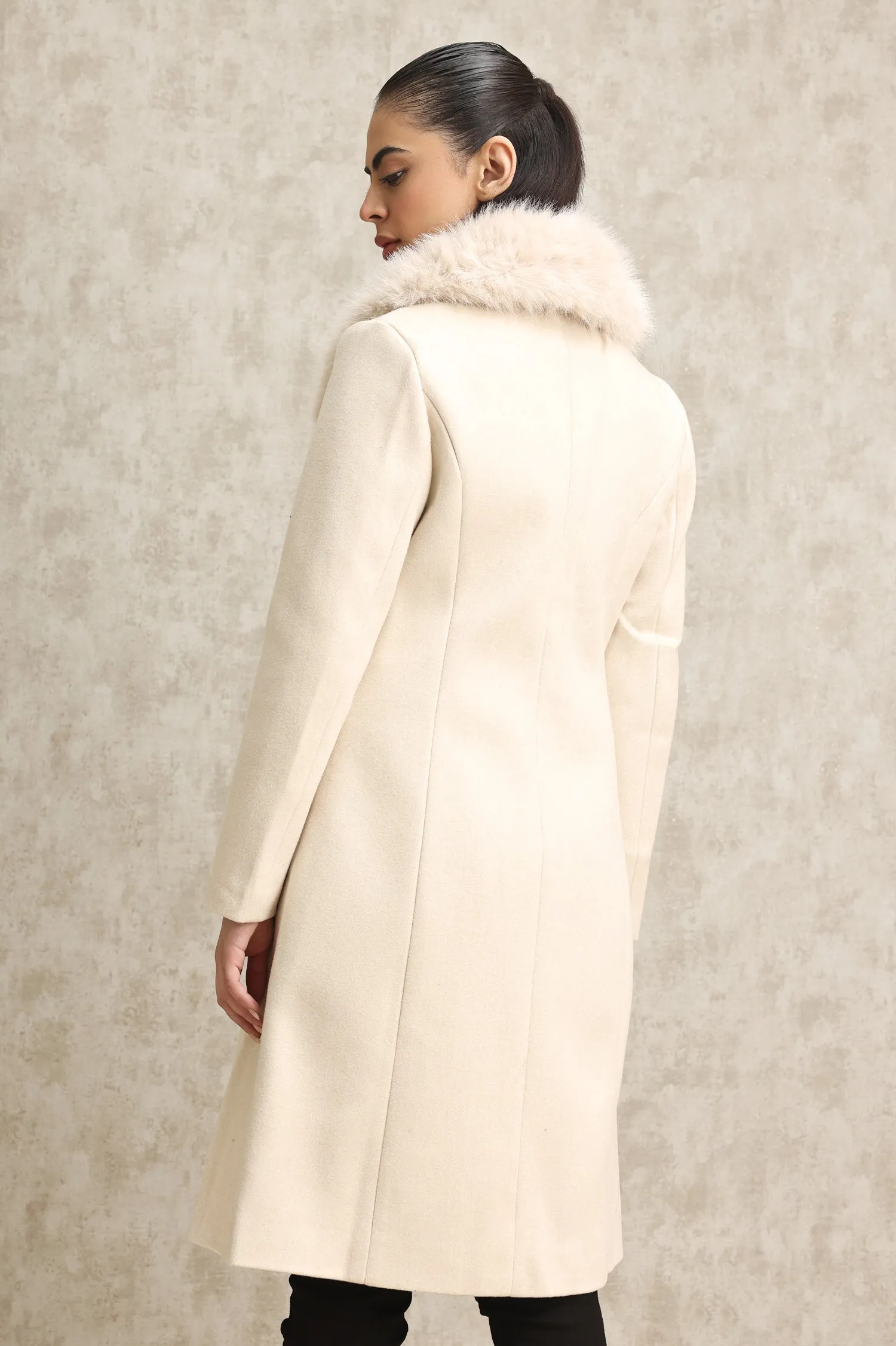 FAUX FUR COLLAR OVERCOAT-BEIGE