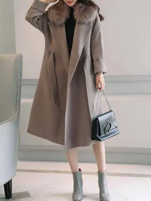 Faux Fur Collar Tie Women Coats