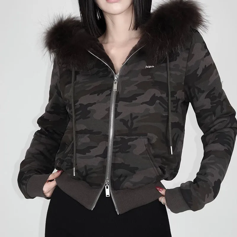 Faux Fur Collar Zip-Up Jacket