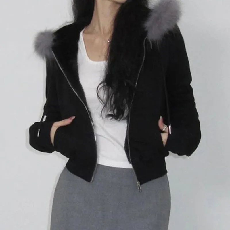 Faux Fur Collar Zip-Up Jacket