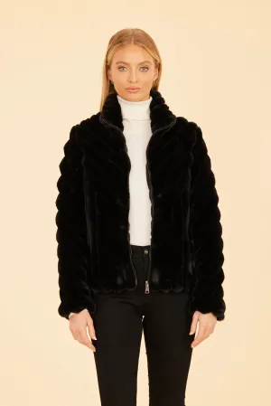 Faux Fur Grooved Zip-Up Jacket