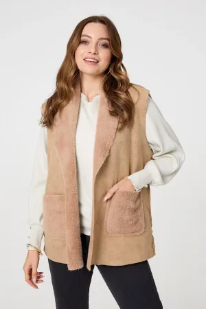 Faux Fur Lined Suede Pocket Front Vest