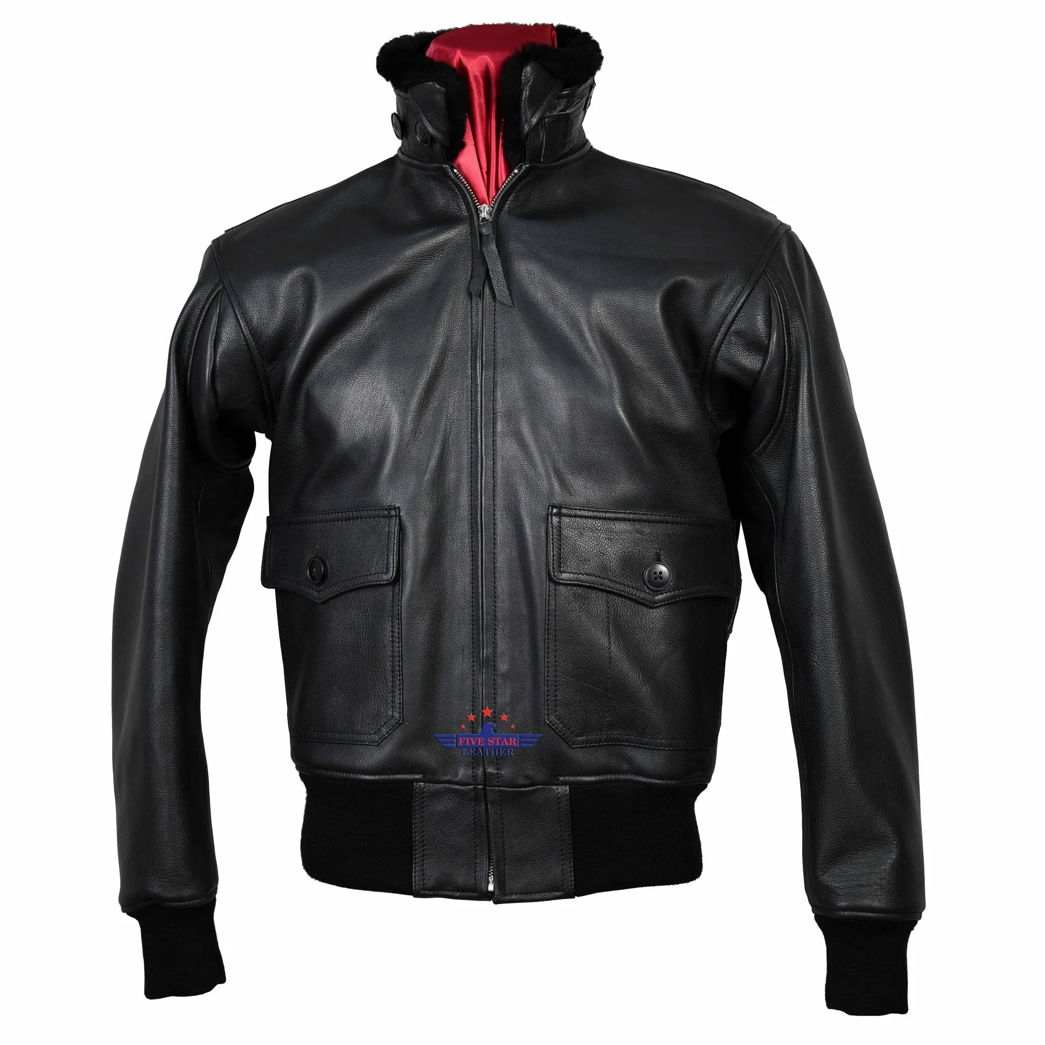 Flight G1 Bomber Naval Flying Men Jacket USN Goatskin Leather Black