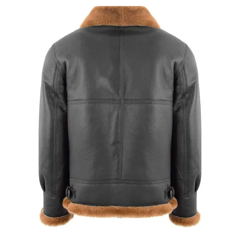 Frankie Men's Black Bomber Leather Jacket With Faux Fur Lining