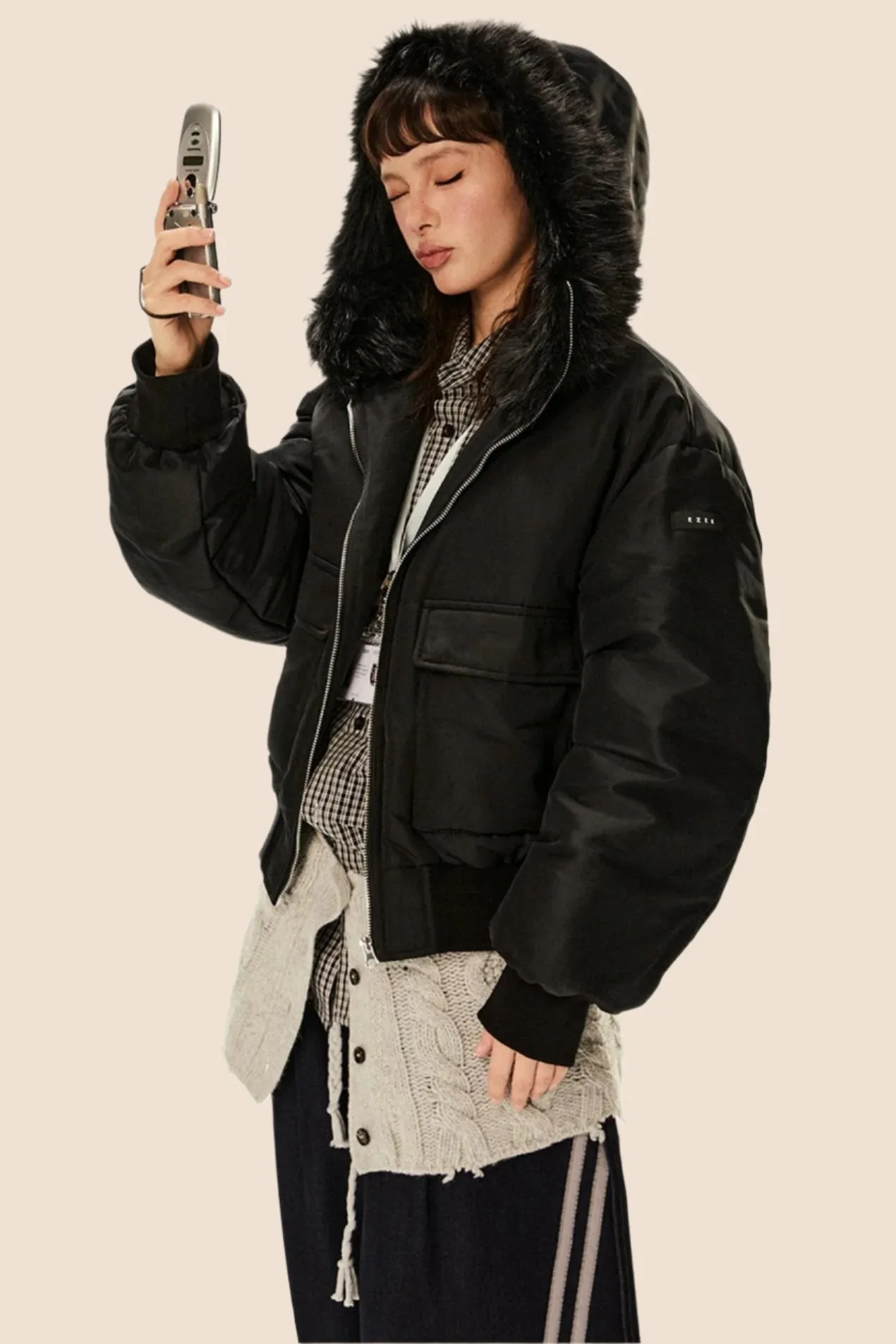 Fur Collar Duck Down Cropped Jacket