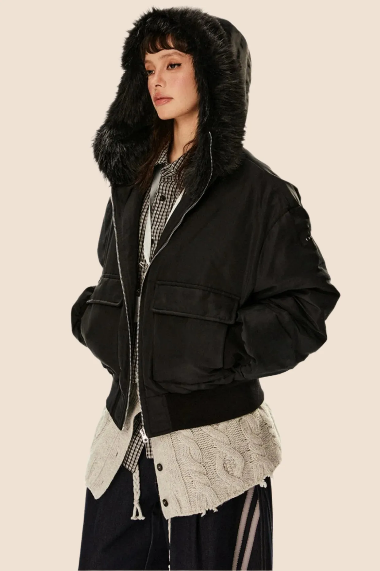 Fur Collar Duck Down Cropped Jacket