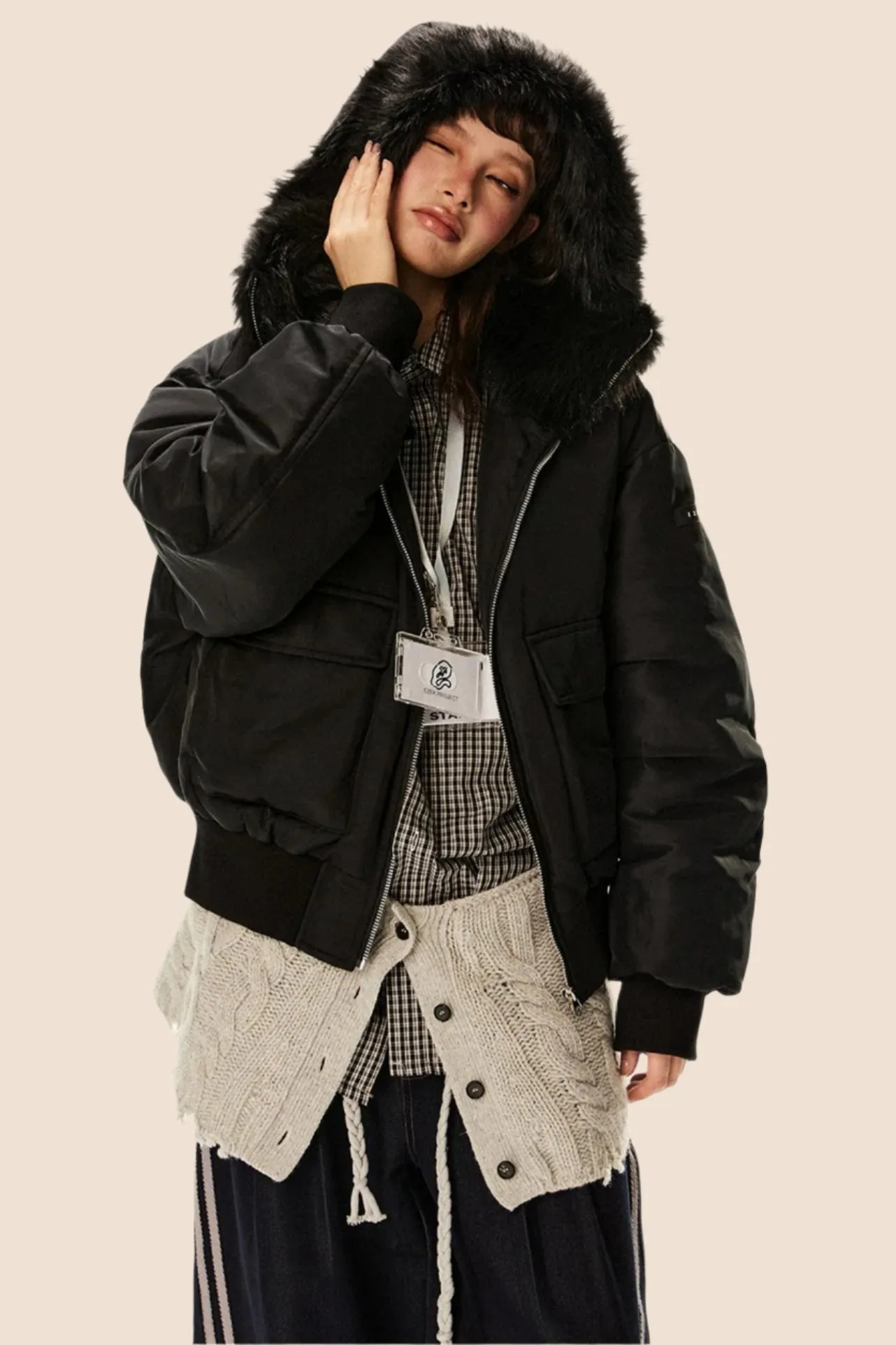 Fur Collar Duck Down Cropped Jacket