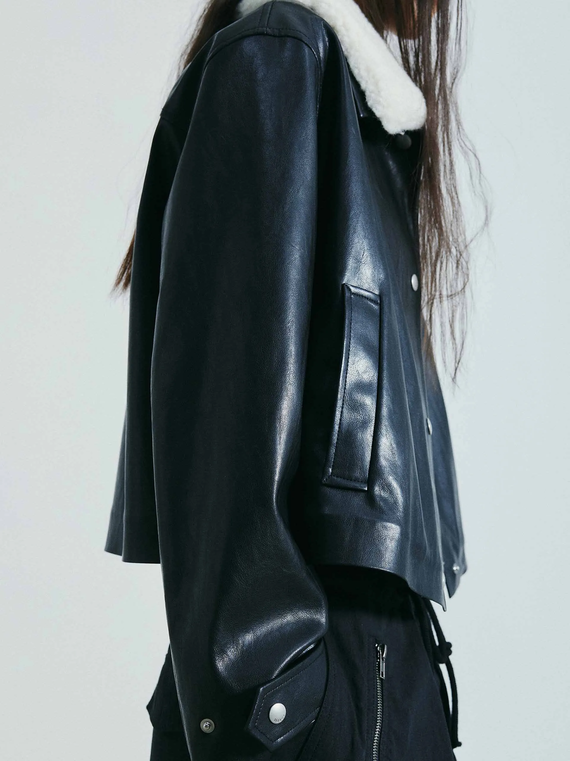 Fur Collar Leather Coat