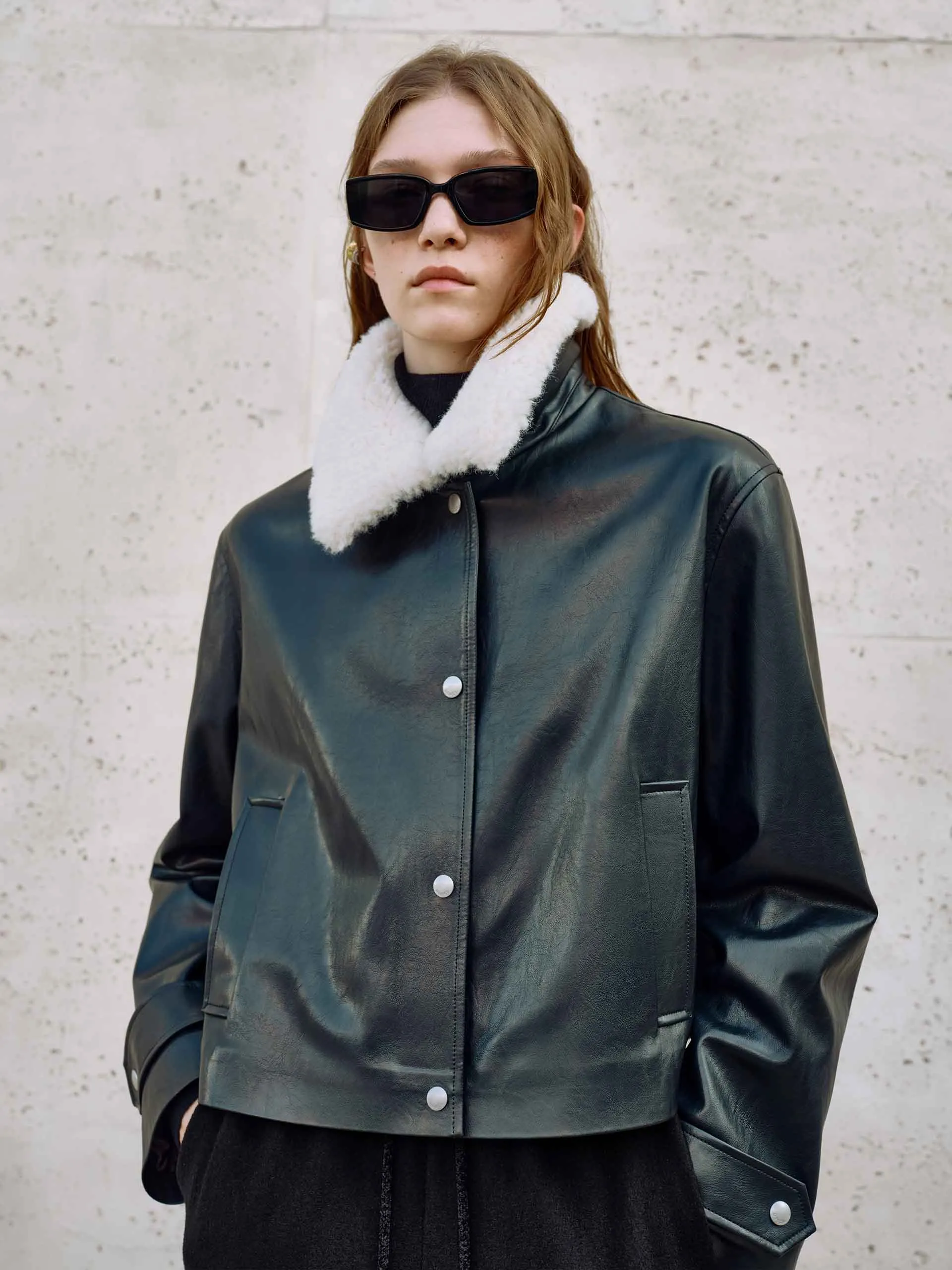 Fur Collar Leather Coat