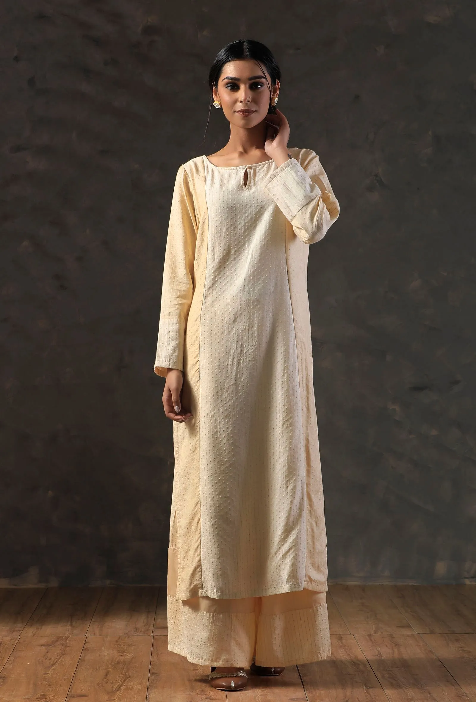 Golden Sand Beige Color Blocking Kurta