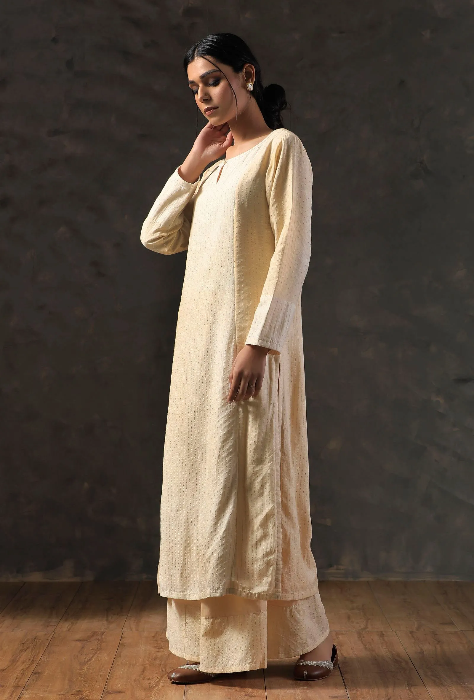 Golden Sand Beige Color Blocking Kurta