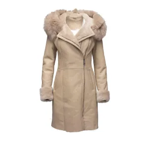 Gracie's Hooded Shearling Sheepskin fox fur Jacket