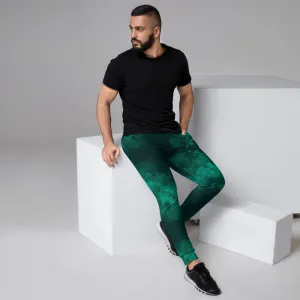 Green Abstract Men's Joggers, Dark Green Slim Fit Premium Sweatpants For Men-Made in EU/MX