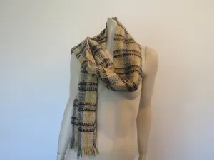 Grey & Beige Wool Blend Fringed Scarf by Descours - Paris