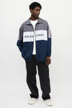 Grey & Multicolour Logo Striped Track Jacket