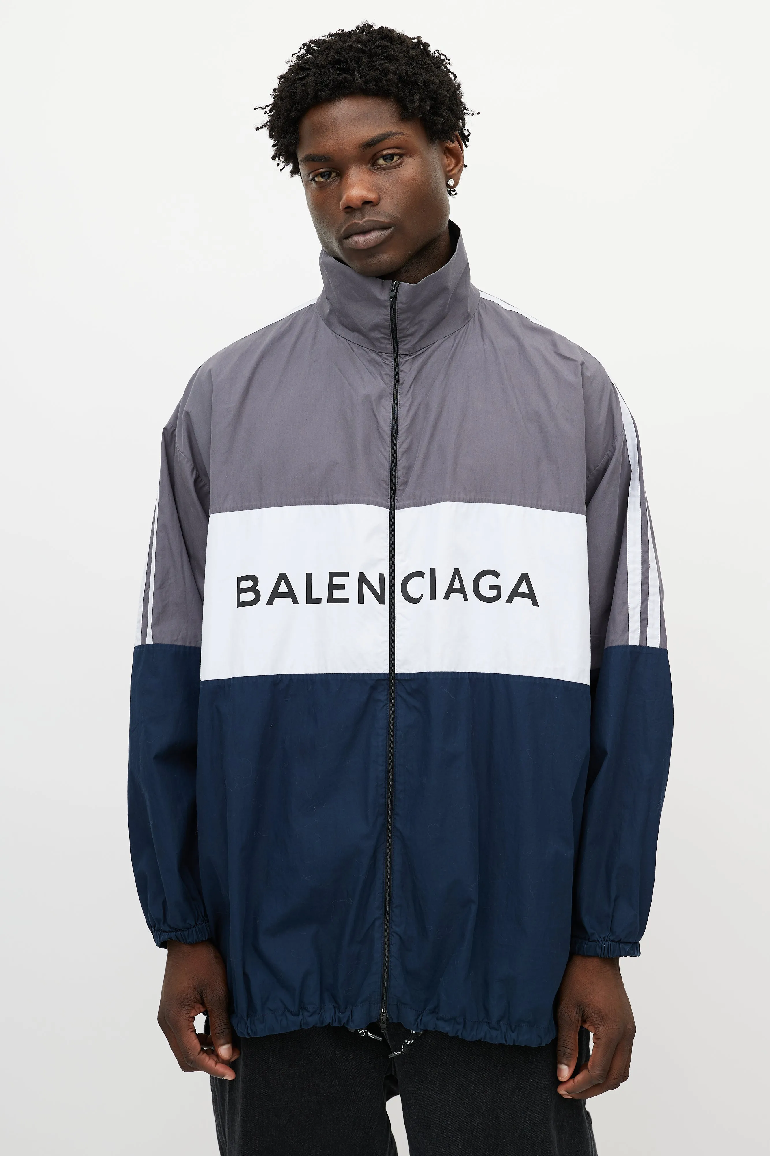 Grey & Multicolour Logo Striped Track Jacket