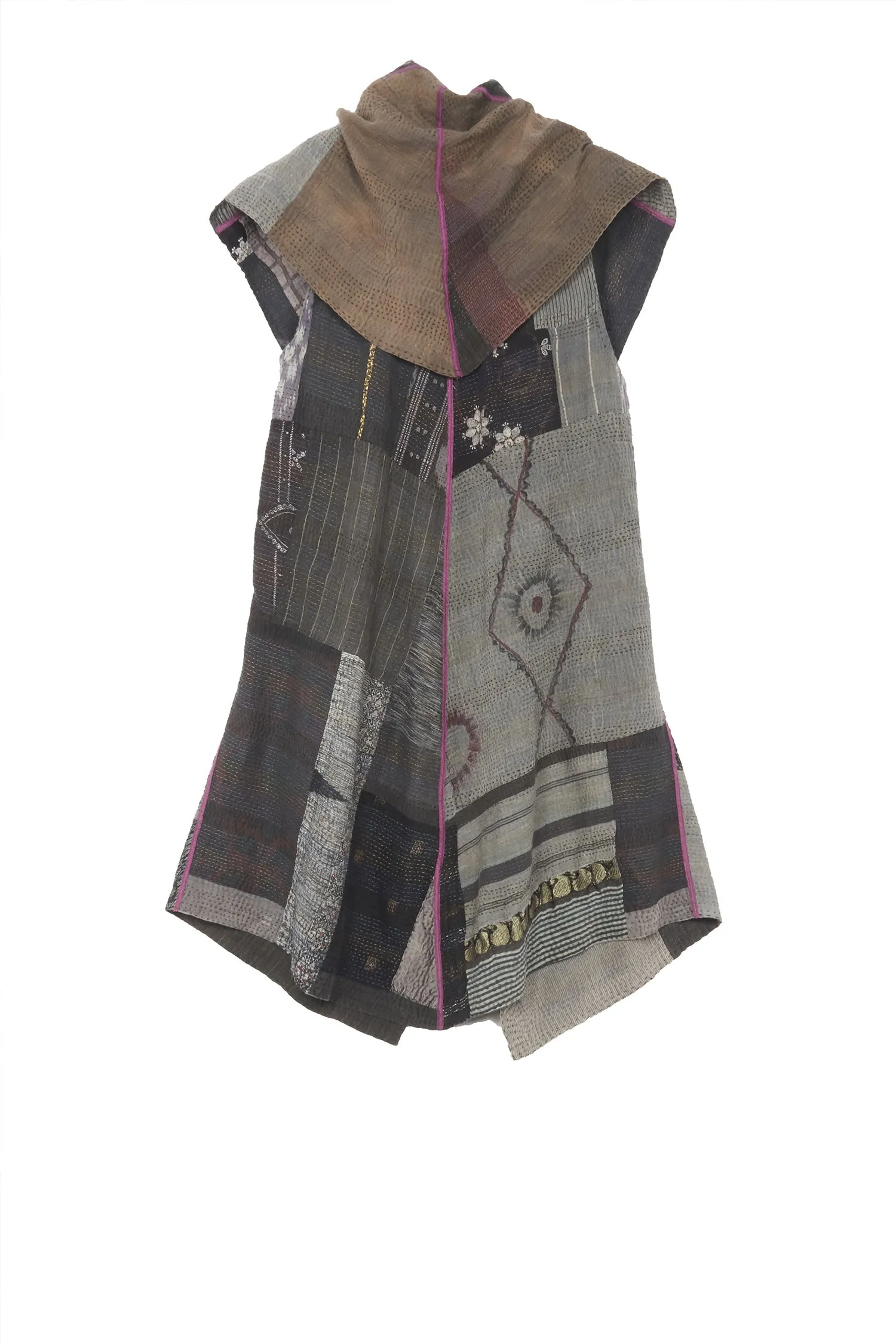 HAND PAINTED RALLI KANTHA CIRCULAR VEST - gp2201-gry -