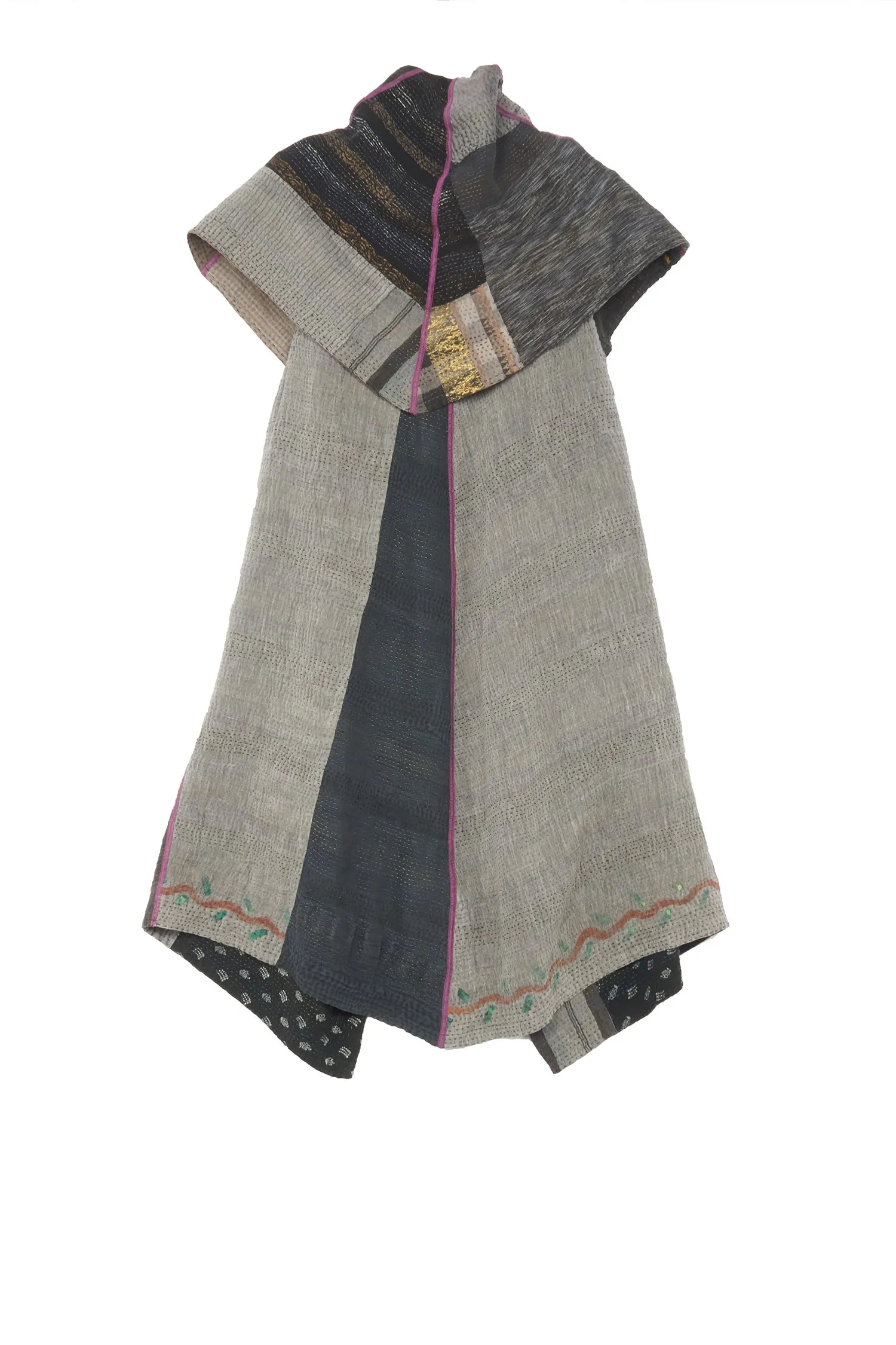 HAND PAINTED RALLI KANTHA CIRCULAR VEST - gp2201-gry -