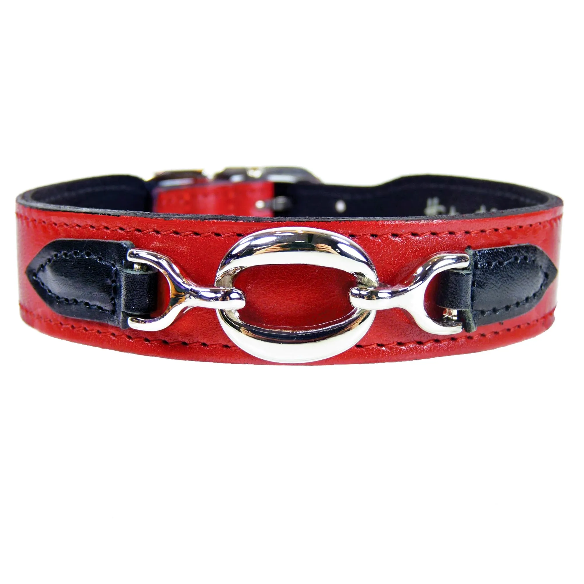 Hartman Dog Collar in Ferrari Red, Black & Nickel