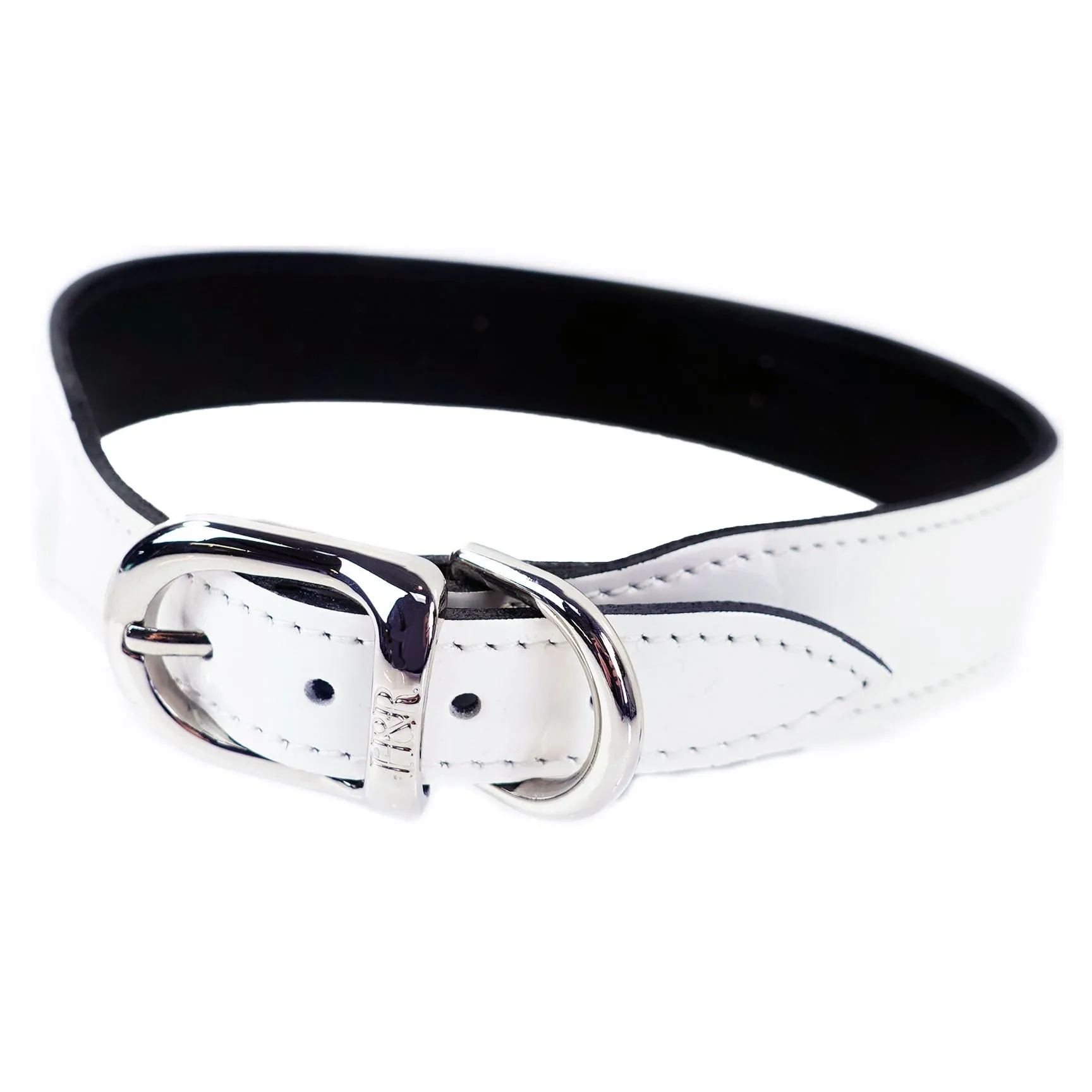 Hartman Dog Collar in White Patent, Eggshell & Nickel